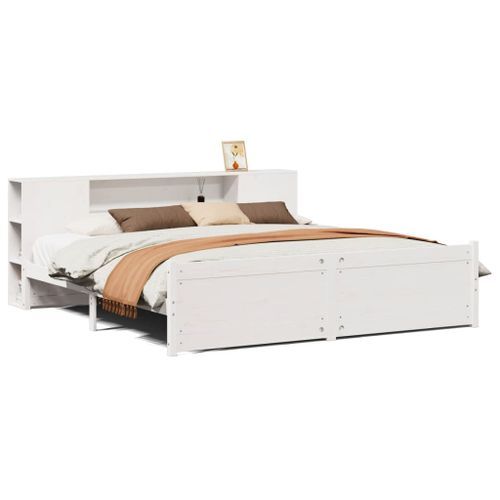 Lit bibliothèque sans matelas blanc 180x200 cm bois pin massif - Photo n°2; ?>