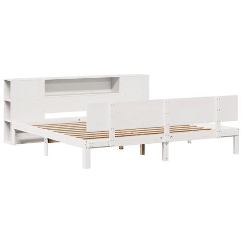 Lit bibliothèque sans matelas blanc 180x200 cm bois pin massif - Photo n°3; ?>