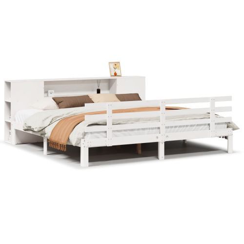 Lit bibliothèque sans matelas blanc 180x200 cm bois pin massif - Photo n°2; ?>