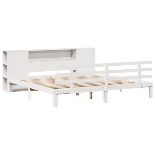 Lit bibliothèque sans matelas blanc 180x200 cm bois pin massif - Photo n°3; ?>