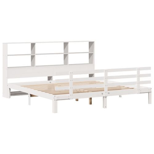 Lit bibliothèque sans matelas blanc 180x200 cm bois pin massif - Photo n°3; ?>