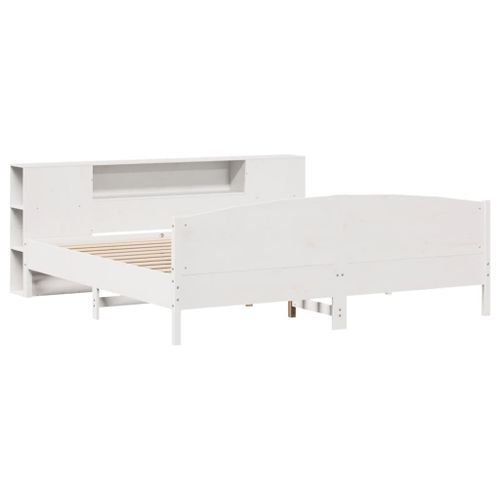 Lit bibliothèque sans matelas blanc 180x200 cm bois pin massif - Photo n°3; ?>