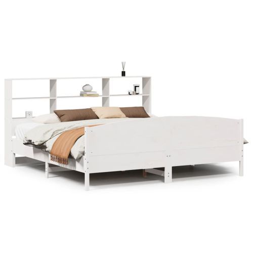 Lit bibliothèque sans matelas blanc 180x200 cm bois pin massif - Photo n°2; ?>