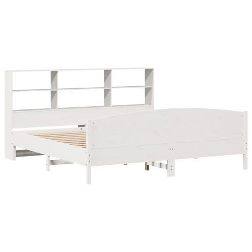 Lit bibliothèque sans matelas blanc 180x200 cm bois pin massif - Photo n°3; ?>