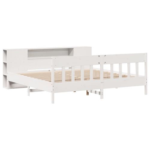 Lit bibliothèque sans matelas blanc 180x200 cm bois pin massif - Photo n°3; ?>