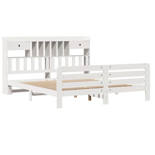 Lit bibliothèque sans matelas blanc 200x200 cm bois pin massif - Photo n°3; ?>