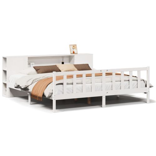 Lit bibliothèque sans matelas blanc 200x200 cm bois pin massif - Photo n°2; ?>