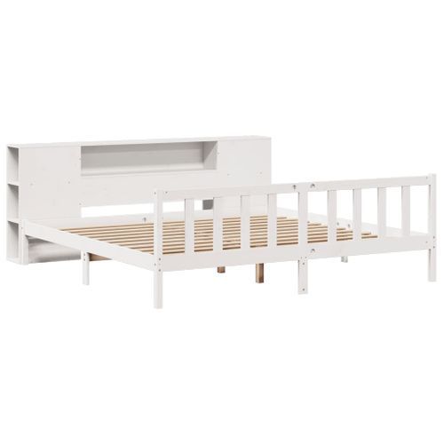 Lit bibliothèque sans matelas blanc 200x200 cm bois pin massif - Photo n°3; ?>