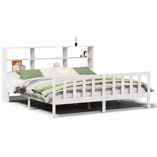 Lit bibliothèque sans matelas blanc 200x200 cm bois pin massif - Photo n°2; ?>