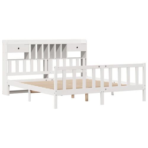 Lit bibliothèque sans matelas blanc 200x200 cm bois pin massif - Photo n°3; ?>