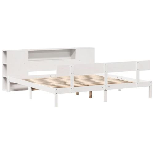 Lit bibliothèque sans matelas blanc 200x200 cm bois pin massif - Photo n°3; ?>