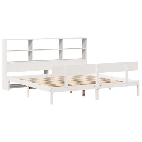 Lit bibliothèque sans matelas blanc 200x200 cm bois pin massif - Photo n°3; ?>