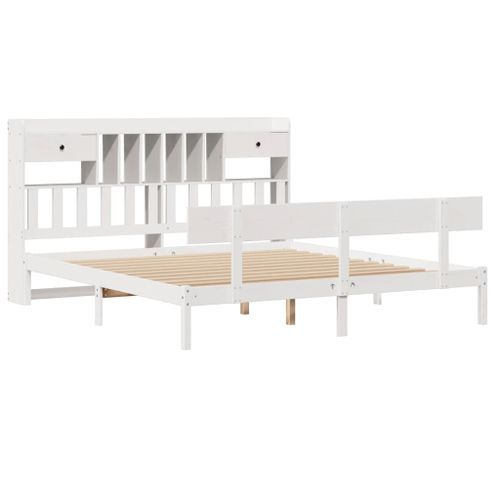 Lit bibliothèque sans matelas blanc 200x200 cm bois pin massif - Photo n°3; ?>