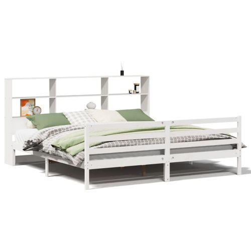 Lit bibliothèque sans matelas blanc 200x200 cm bois pin massif - Photo n°2; ?>