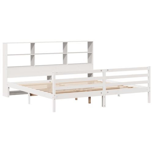 Lit bibliothèque sans matelas blanc 200x200 cm bois pin massif - Photo n°3; ?>