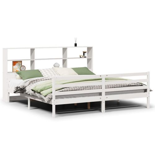 Lit bibliothèque sans matelas blanc 200x200 cm bois pin massif - Photo n°2; ?>