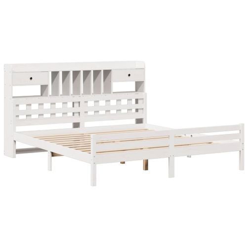 Lit bibliothèque sans matelas blanc 200x200 cm bois pin massif - Photo n°3; ?>