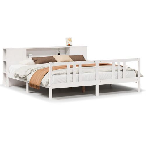 Lit bibliothèque sans matelas blanc 200x200 cm bois pin massif - Photo n°2; ?>