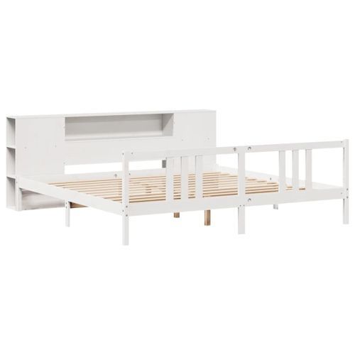 Lit bibliothèque sans matelas blanc 200x200 cm bois pin massif - Photo n°3; ?>