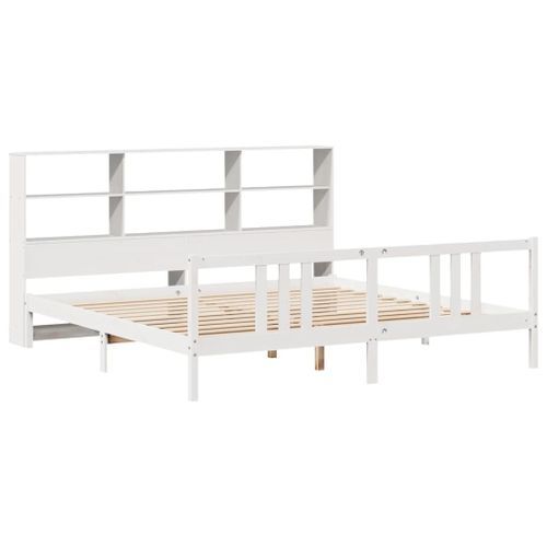 Lit bibliothèque sans matelas blanc 200x200 cm bois pin massif - Photo n°3; ?>