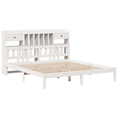 Lit bibliothèque sans matelas blanc 200x200 cm bois pin massif - Photo n°3; ?>