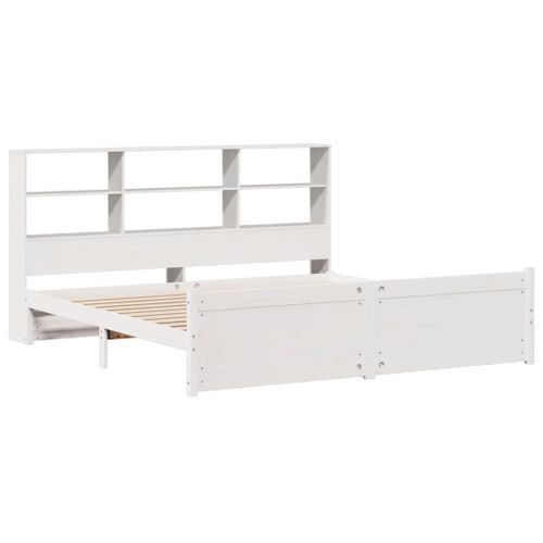 Lit bibliothèque sans matelas blanc 200x200 cm bois pin massif - Photo n°3; ?>