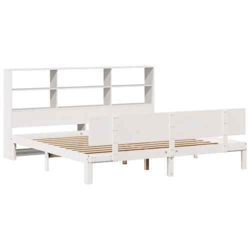 Lit bibliothèque sans matelas blanc 200x200 cm bois pin massif - Photo n°3; ?>