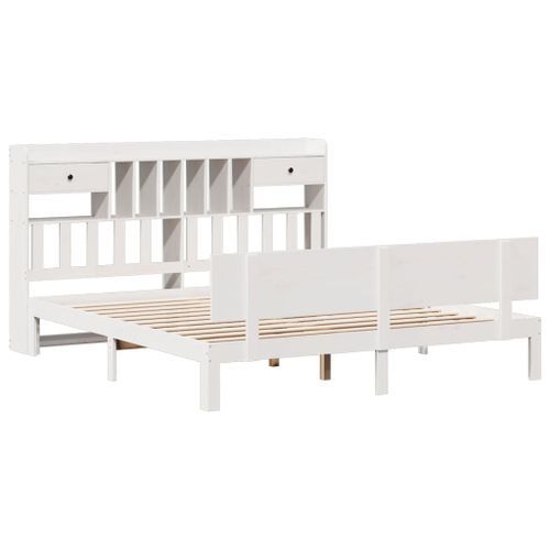 Lit bibliothèque sans matelas blanc 200x200 cm bois pin massif - Photo n°3; ?>