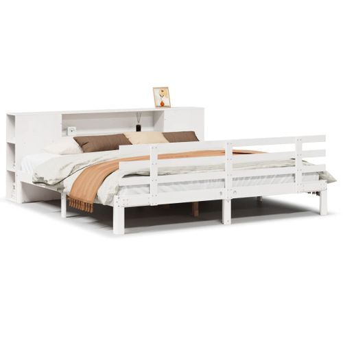 Lit bibliothèque sans matelas blanc 200x200 cm bois pin massif - Photo n°2; ?>