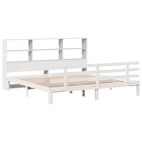 Lit bibliothèque sans matelas blanc 200x200 cm bois pin massif - Photo n°3; ?>