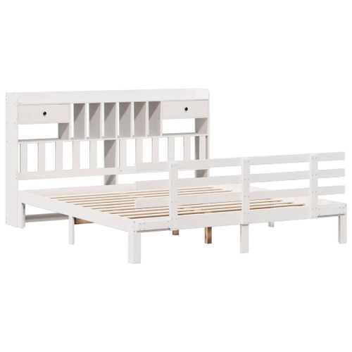 Lit bibliothèque sans matelas blanc 200x200 cm bois pin massif - Photo n°3; ?>