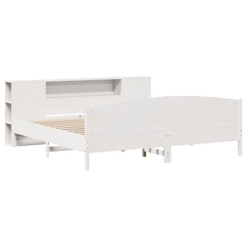 Lit bibliothèque sans matelas blanc 200x200 cm bois pin massif - Photo n°3; ?>