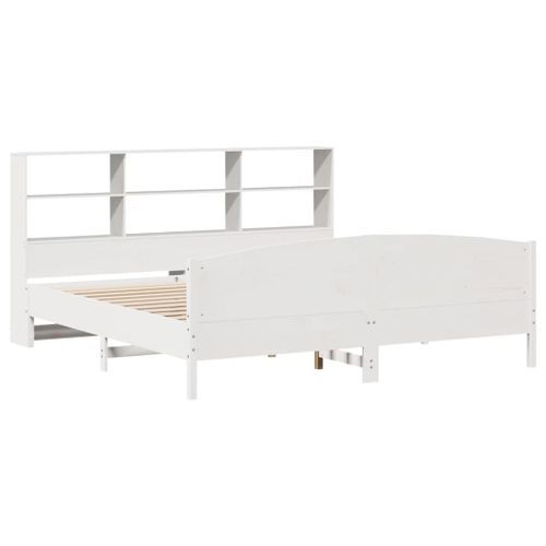 Lit bibliothèque sans matelas blanc 200x200 cm bois pin massif - Photo n°3; ?>