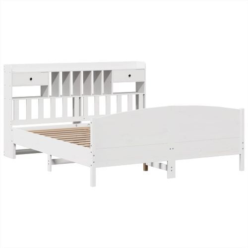 Lit bibliothèque sans matelas blanc 200x200 cm bois pin massif - Photo n°3; ?>