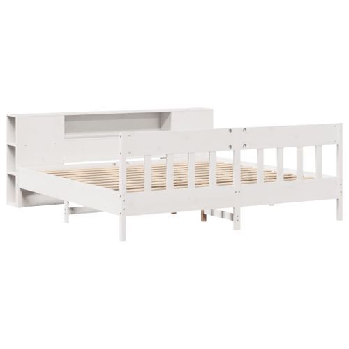 Lit bibliothèque sans matelas blanc 200x200 cm bois pin massif - Photo n°3; ?>