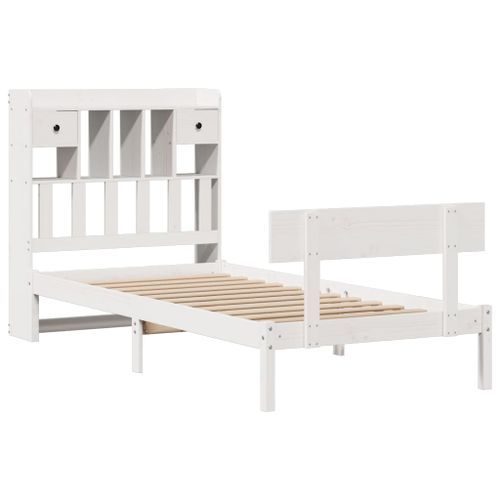 Lit bibliothèque sans matelas blanc 75x190cm bois de pin massif - Photo n°3; ?>