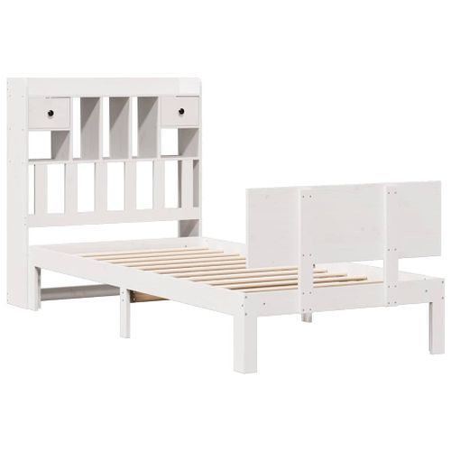 Lit bibliothèque sans matelas blanc 75x190cm bois de pin massif - Photo n°3; ?>