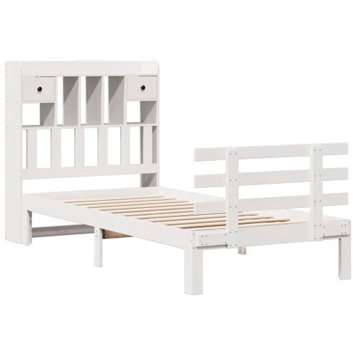 Lit bibliothèque sans matelas blanc 75x190cm bois de pin massif - Photo n°3; ?>