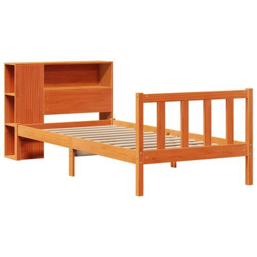 Lit bibliothèque sans matelas cire marron 100x200 cm pin massif - Photo n°3; ?>