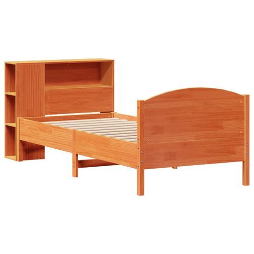 Lit bibliothèque sans matelas cire marron 100x200 cm pin massif - Photo n°3; ?>