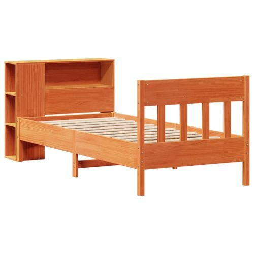 Lit bibliothèque sans matelas cire marron 100x200 cm pin massif - Photo n°3; ?>