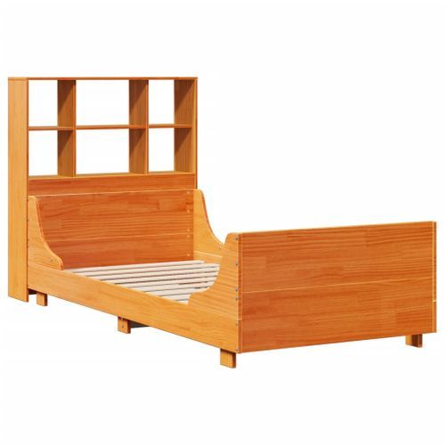 Lit bibliothèque sans matelas cire marron 100x200cm bois massif - Photo n°3; ?>