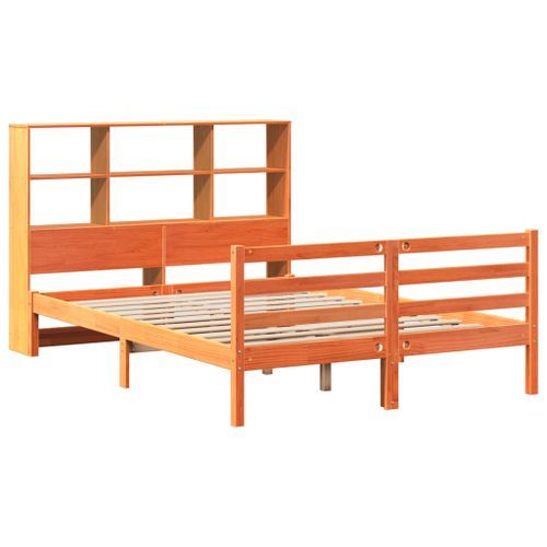 Lit bibliothèque sans matelas cire marron 120x190cm bois massif - Photo n°3; ?>