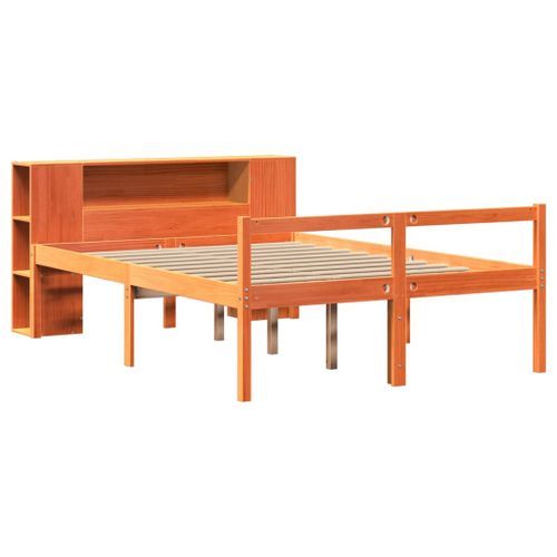 Lit bibliothèque sans matelas cire marron 120x190cm bois massif - Photo n°3; ?>