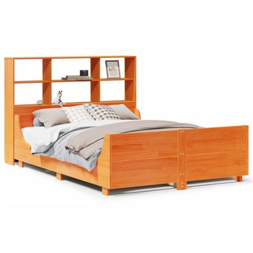 Lit bibliothèque sans matelas cire marron 120x190cm bois massif - Photo n°2; ?>