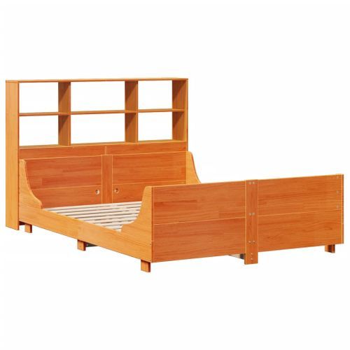 Lit bibliothèque sans matelas cire marron 120x190cm bois massif - Photo n°3; ?>