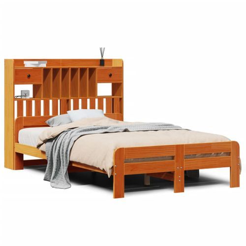 Lit bibliothèque sans matelas cire marron 120x190cm pin massif - Photo n°2; ?>