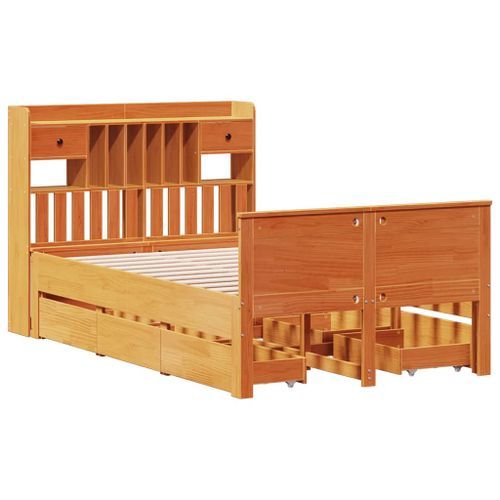 Lit bibliothèque sans matelas cire marron 120x190cm pin massif - Photo n°3; ?>