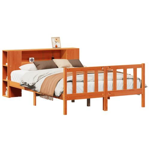 Lit bibliothèque sans matelas cire marron 120x190cm pin massif - Photo n°2; ?>