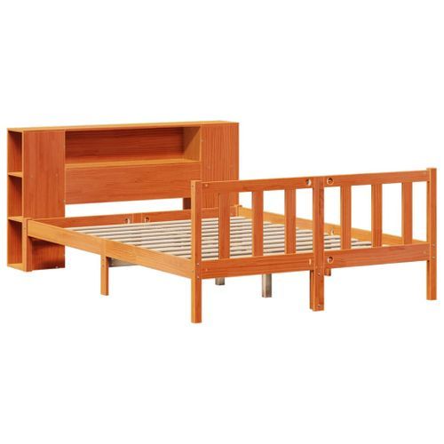 Lit bibliothèque sans matelas cire marron 120x190cm pin massif - Photo n°3; ?>